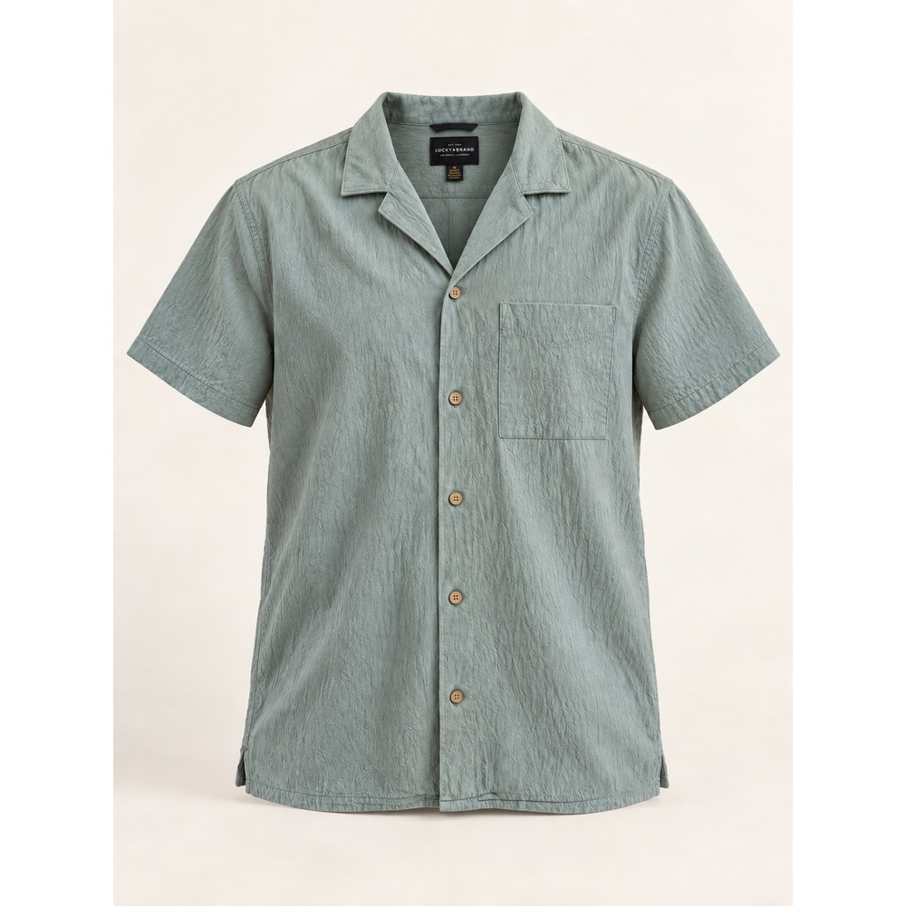 Lucky Brand Seersucker Short Sleeve Button Down Shirt Mens Medium Sage Green